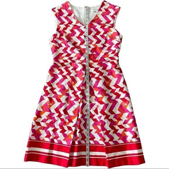 Studio One Pink/Orange/White Geo Print Fit & Flare Dress Size 6 - Picture 10 of 14